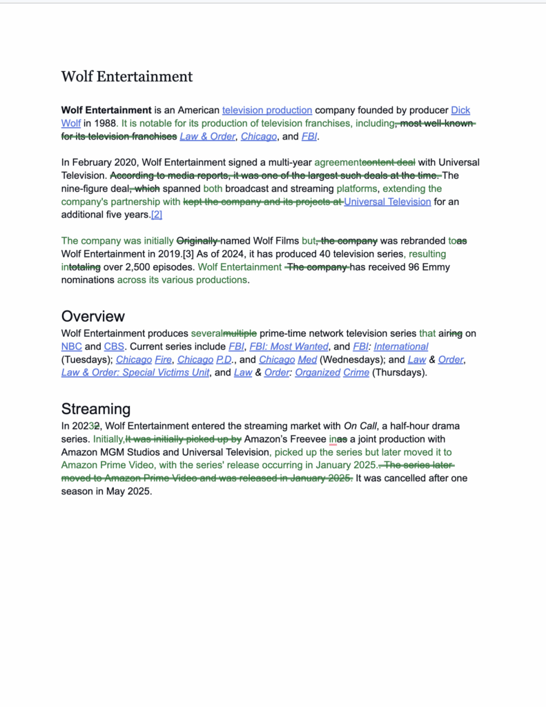 Here are the changes I made in suggesting mode on a Google Doc displays the modified language.