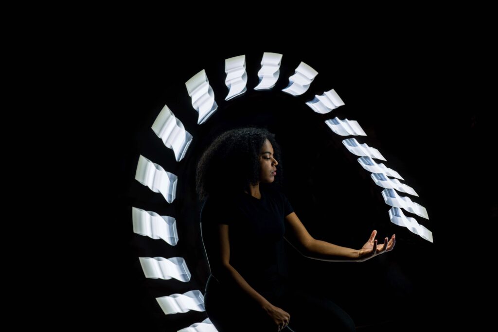 Light painting portrait of woman.
