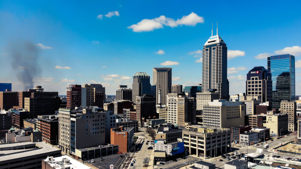 Aerial shot of Downtown Indianapolis.