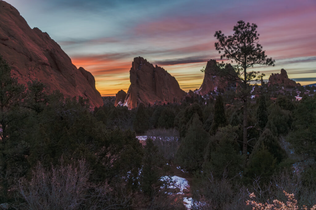 Garden of the Gods in Colorado sunrise. 