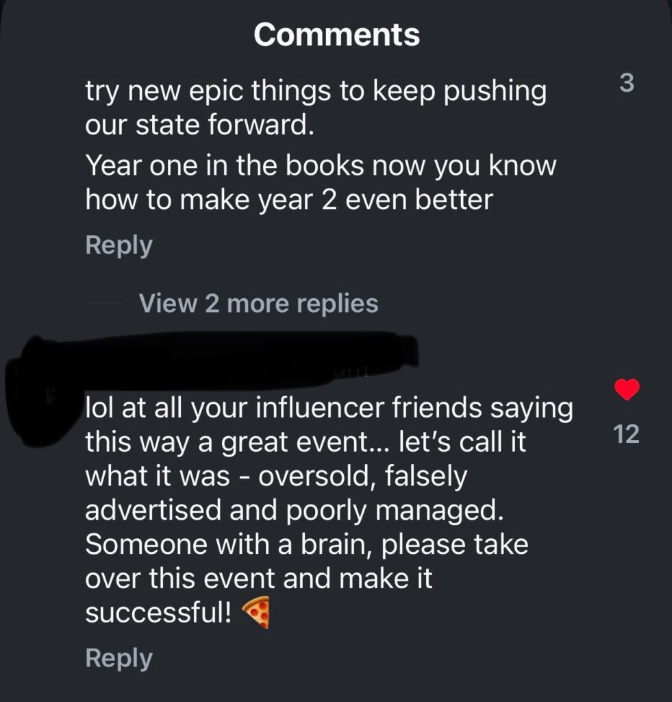 examples of social media comments from unhappy attendees.