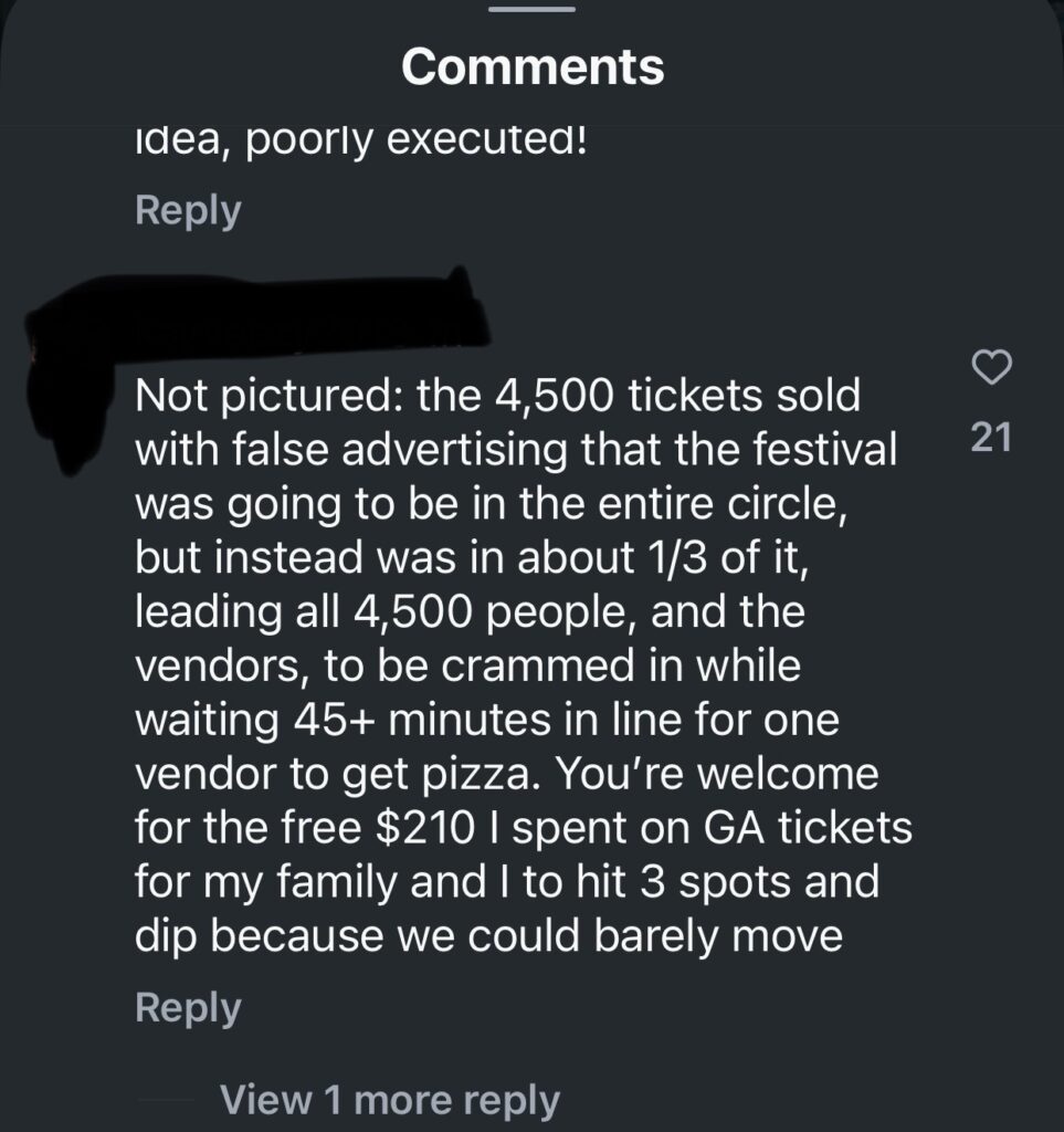 examples of social media comments from unhappy attendees.