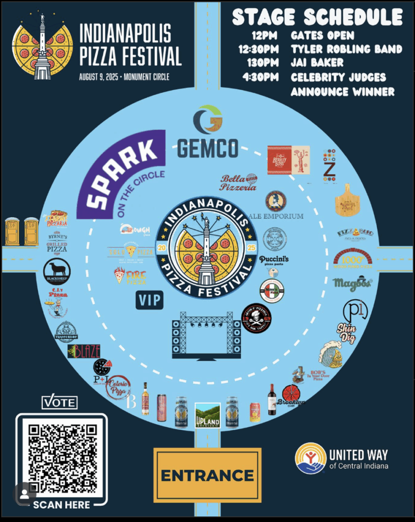 Map from the Indy Pizza Fest Instagram page showing the entrance and vendors around the event. 